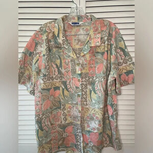 Vintage Cape Cod Sportswear Women’s Pastel Beach Short Sleeve Button Down XL